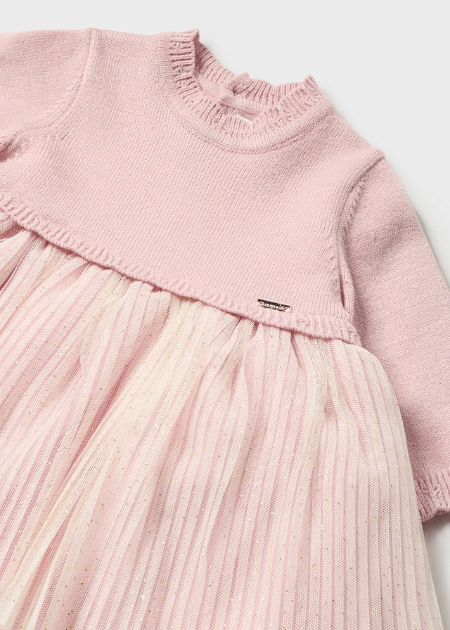 Vestido tricot tul plisado