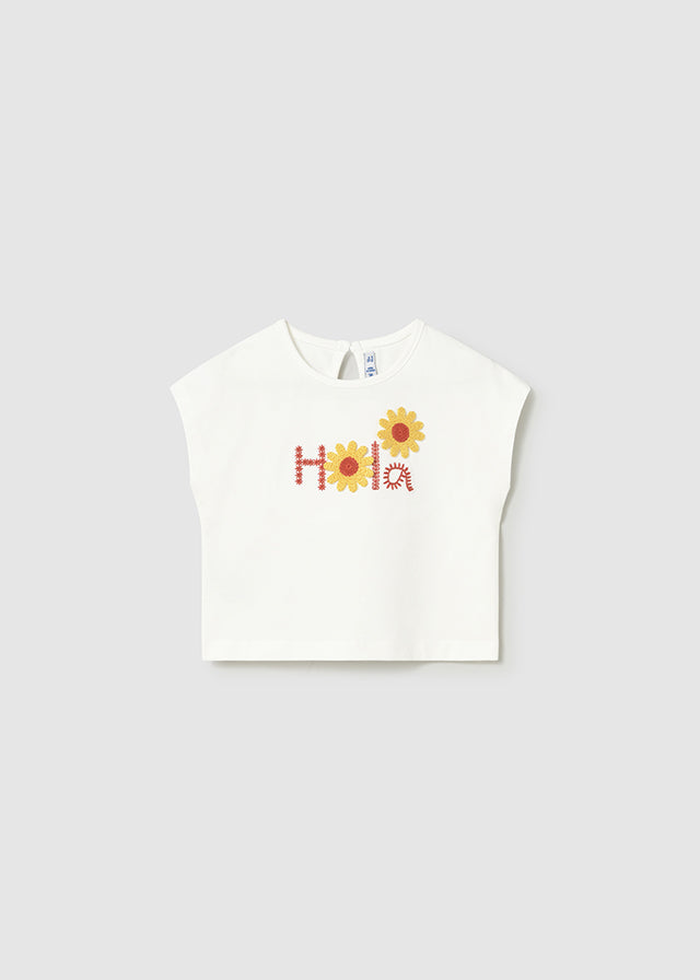 Camiseta m/c apliques crochet