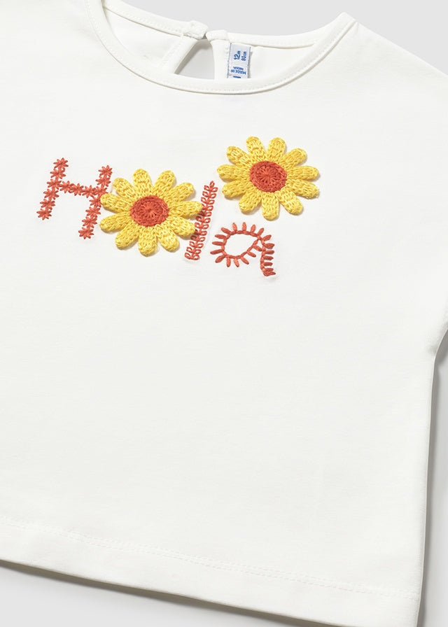 Camiseta m/c apliques crochet